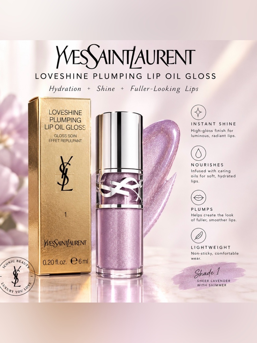 Yves Saint Laurent LoveShine Plumping Lip Oil Gloss -Shade 1 THUNDER STEALER NIB